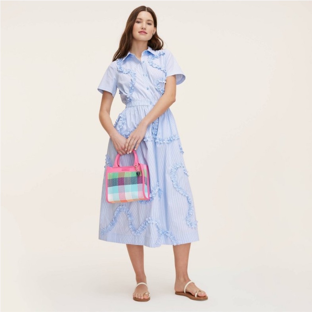 KATE SPADE NWT ribbon short sleeve midi striped shirt dress -blue/white - Picture 3 of 8